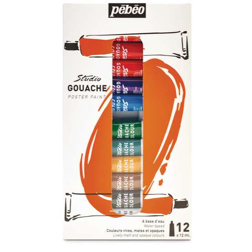 pébéo Studio Gouache 12er-Set, 12-ml-Tuben