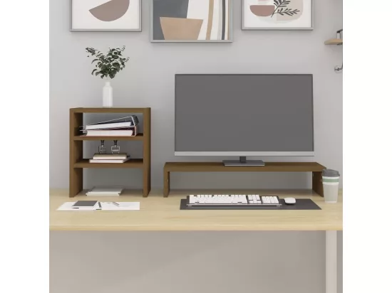 Support de moniteur Marron miel 81x20x30 cm Bois de pin solide