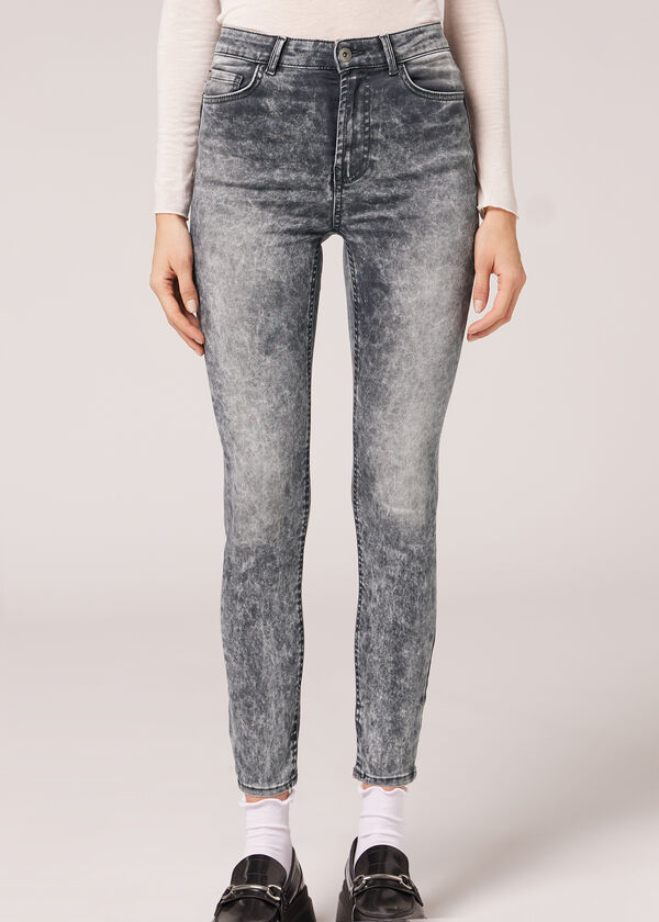 Calça jeans skinny push-up de cintura alta com toque suave