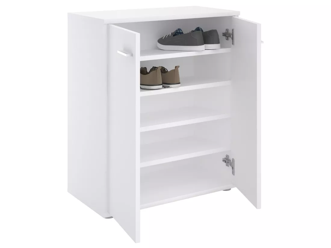 Meuble à chaussures OLYMPE, commode meuble de rangement avec 2 portes, en mélaminé blanc mat