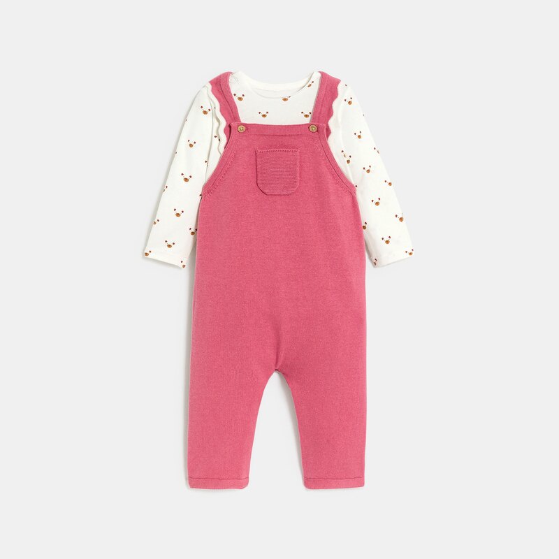 Salopette en maille tricot et body rose bébé fille Mauve Violet