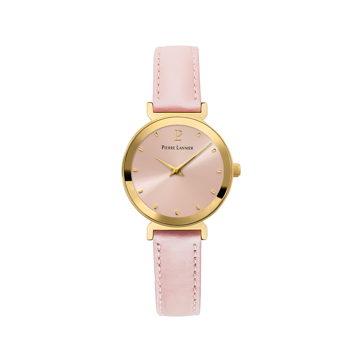 Montre PIERRE LANNIER Ligne Pure femme acier doré bracelet cuir rose pale
