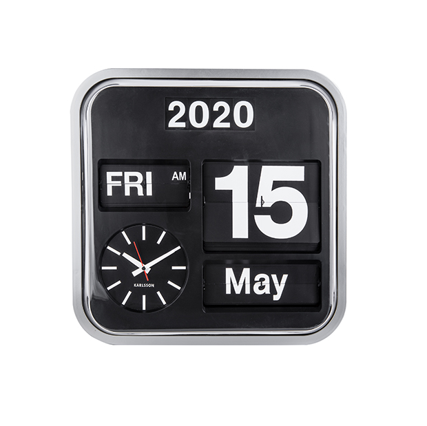Wall clock Big Flip silver casing, black dial