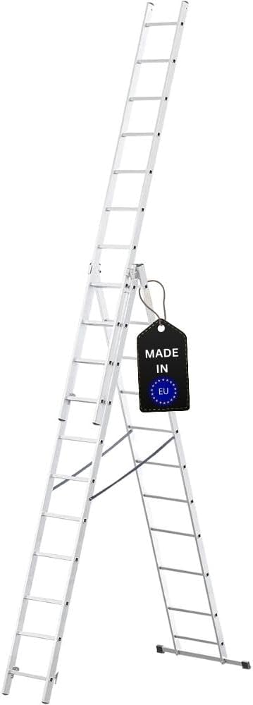 PROREGAL Economy Basic 3-delige multifunctionele ladder met dwarsbalk, 3 x 11 sporten, werkhoogte 6,55 m, draagvermogen 150 kg