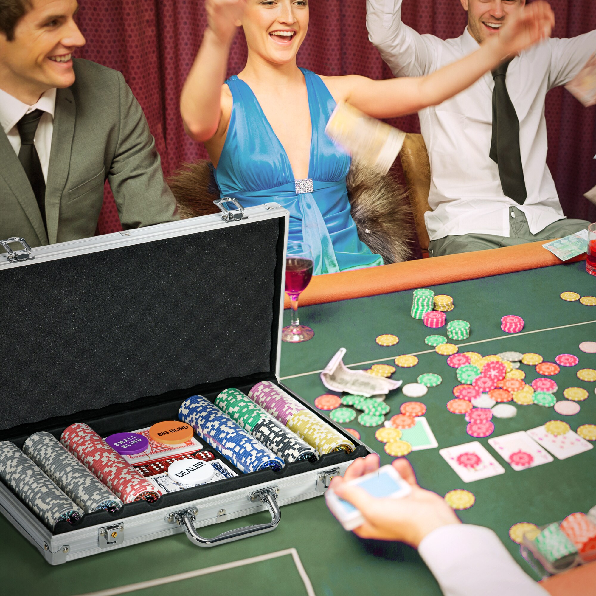 SPORTNOW Pokerkoffer mit 500 Chips silber 56L x 23,5B x 6,5H cm