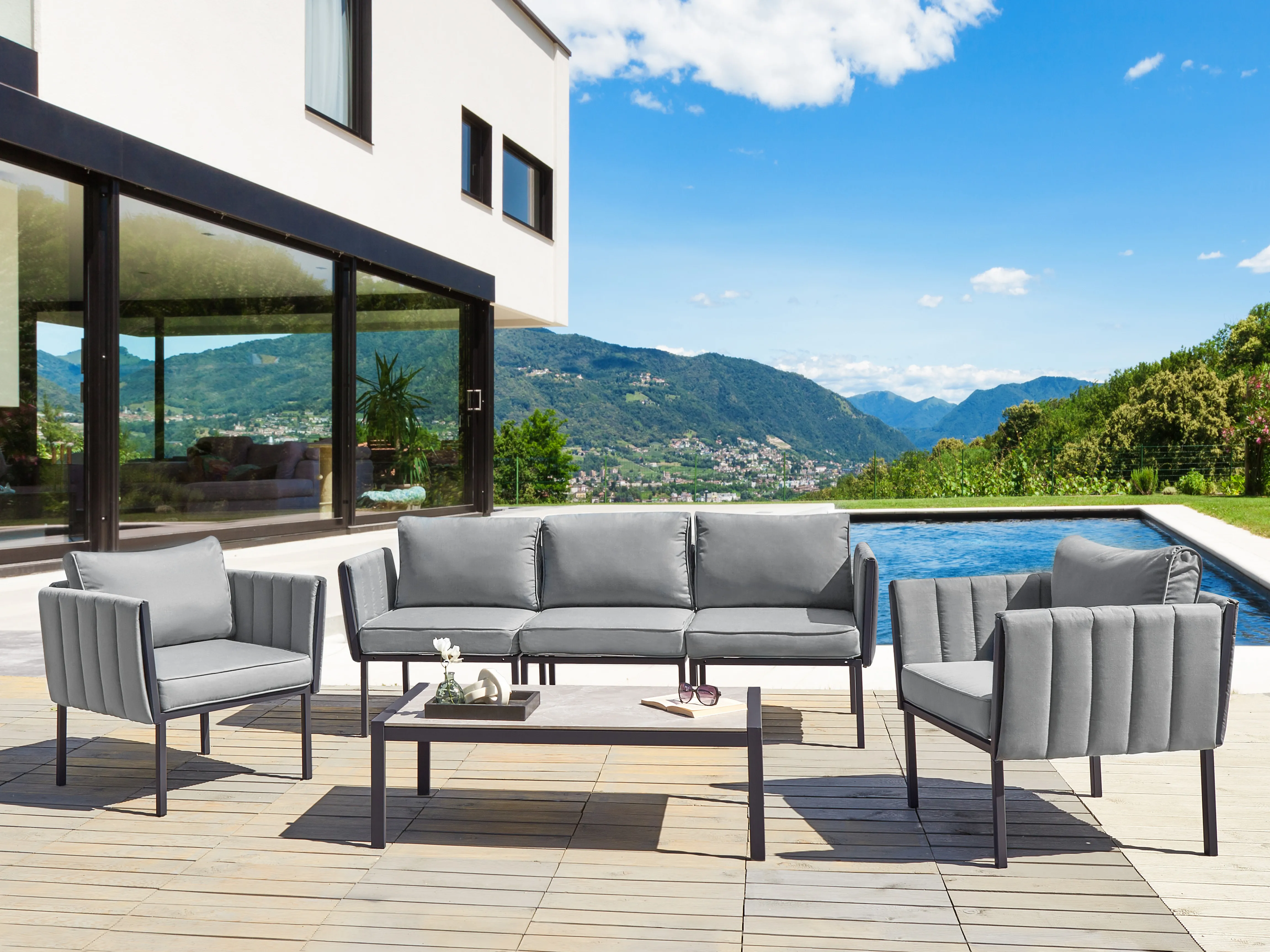 Loungeset met tafel 5-zits SKALA Metaal Donkergrijs