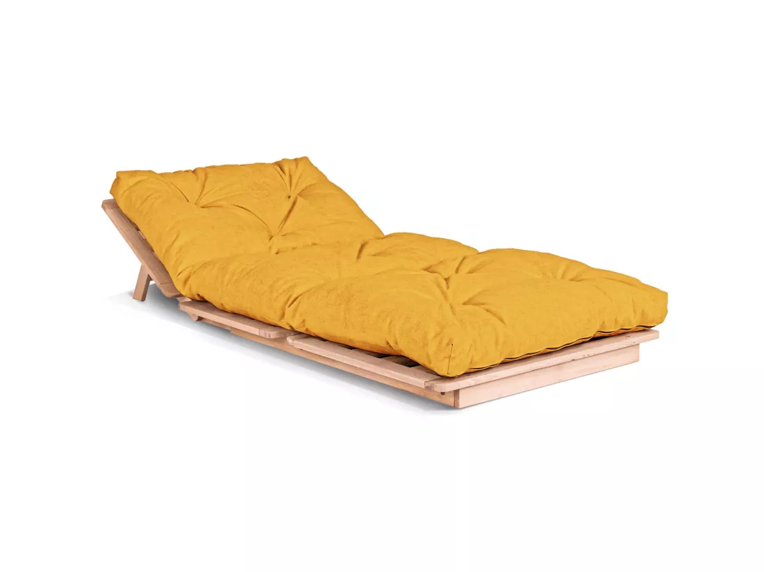 Canapé Lit Convertible en Bois avec Matelas Beige Confort Jaune