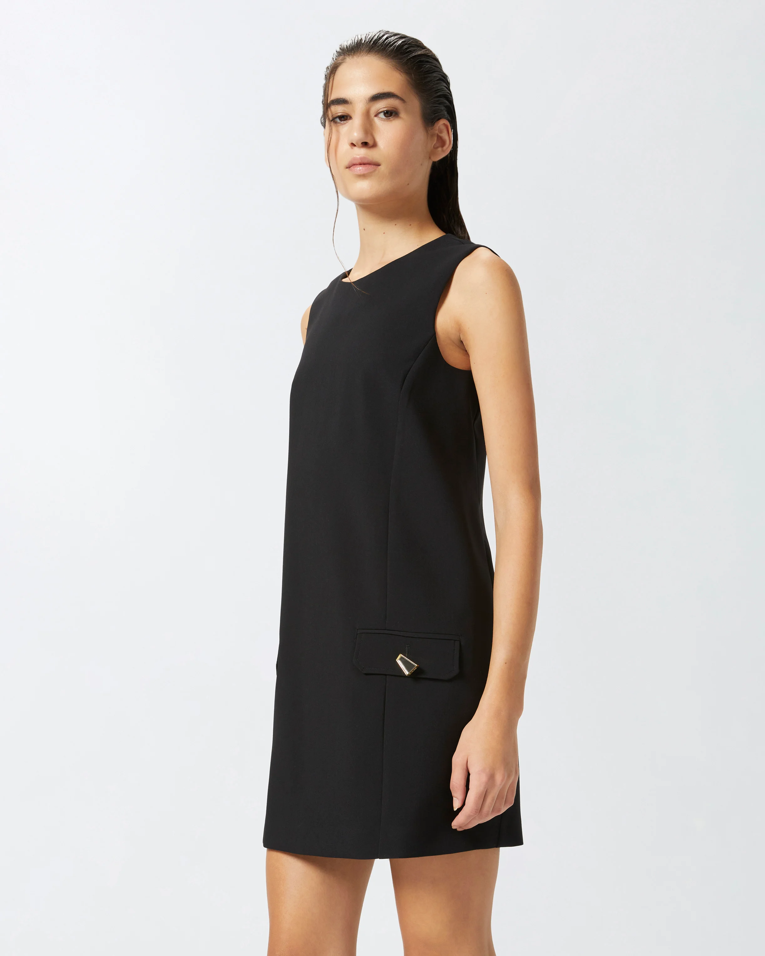 Robe courte sans manches avec rabats avant | Noir