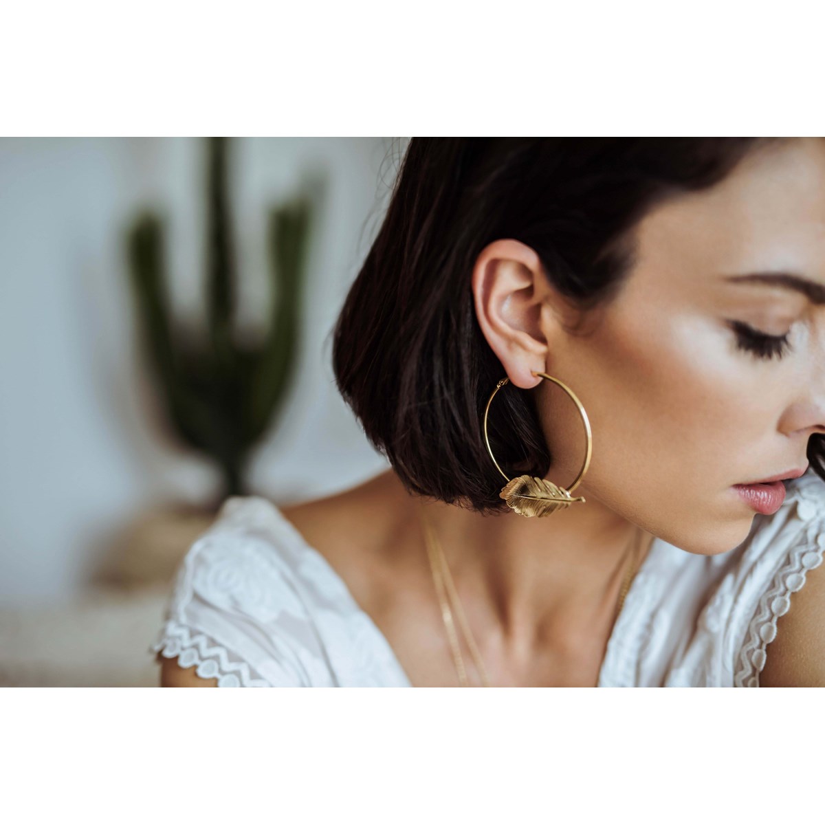 boucles d'oreilles créoles feuilles doré à l'or fin - ZÉPHYR