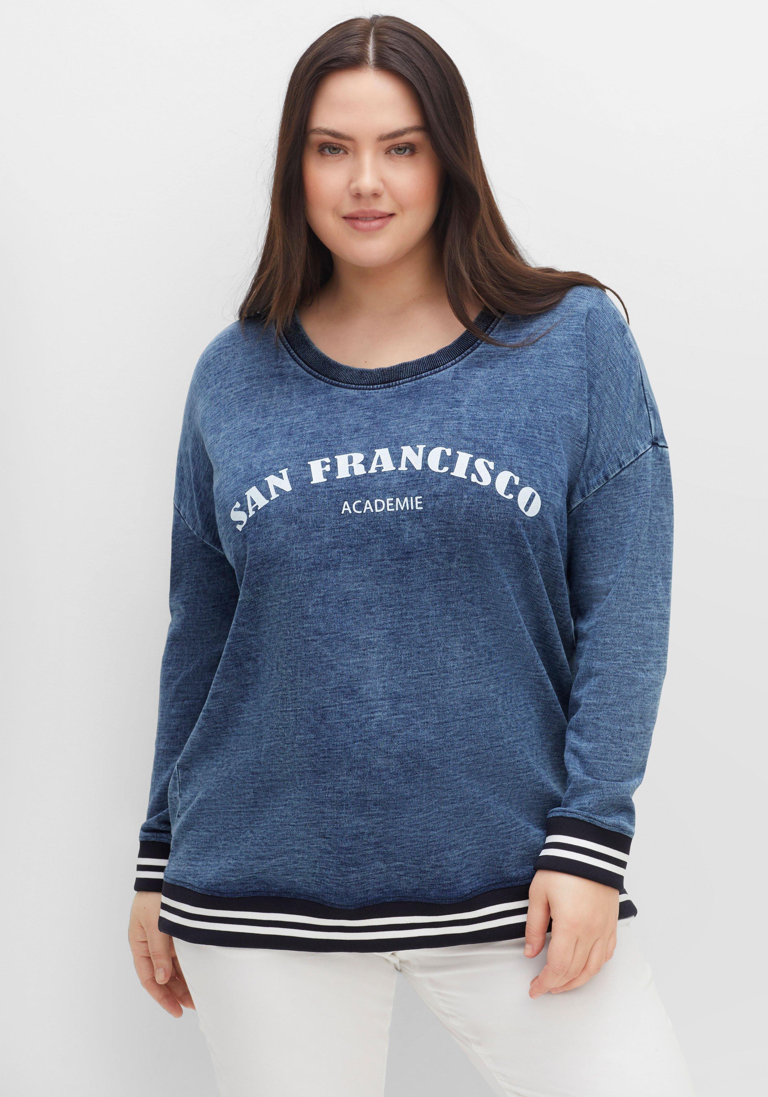 Sweatshirt in Denim-Optik mit Ringelbündchen