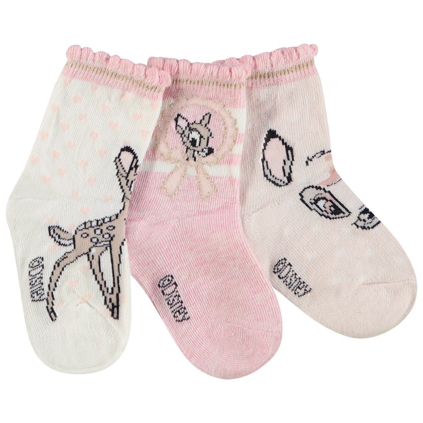 Lot de 3 paires de chaussettes normales Bambi Disney pour bébé fille - Beige