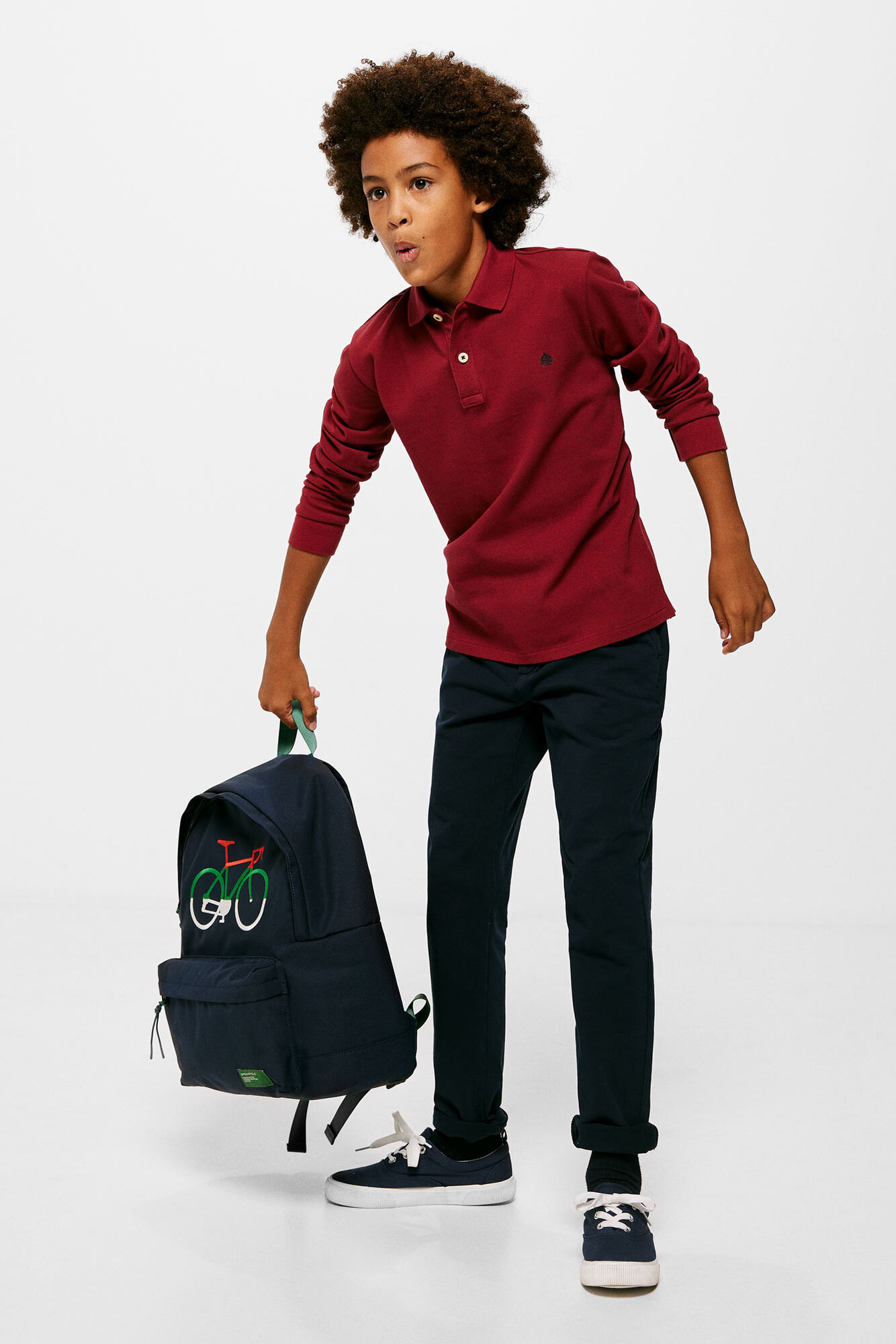 Camisa polo básica de manga comprida para meninos