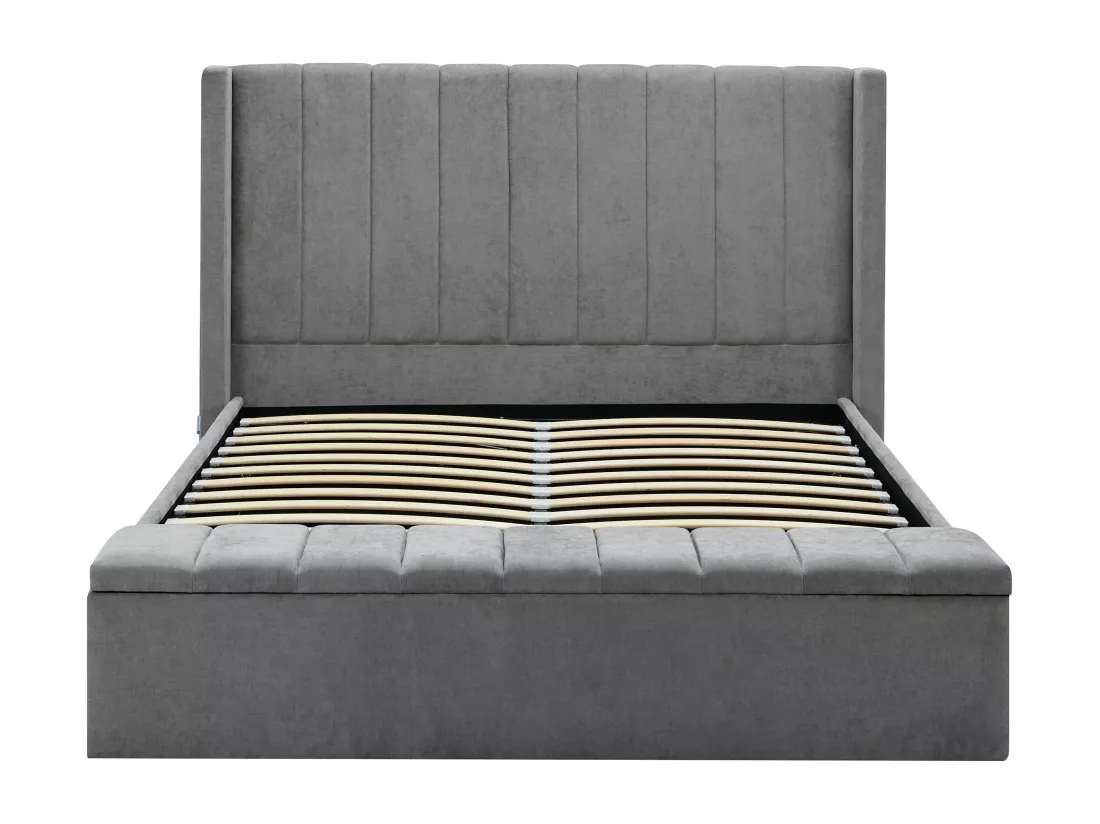 Lit coffre 140 x 190 cm avec banc - Tissu - Gris - DOUINO