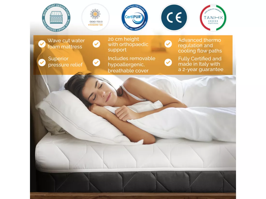TANHK Matelas de circulation d'air frais 160x200, 20cm, Souple à mi-ferme, Hypoallergénique, Housse amovible, Fabriquée en Italie