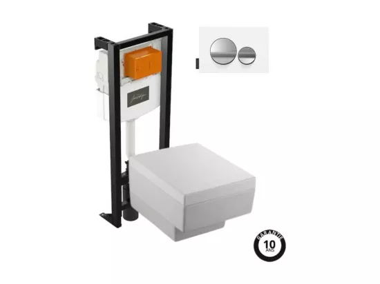 Pack WC suspendu JACOB DELAFON Terrace+ bâti-support + plaque Chrome brillant/Blanc mat