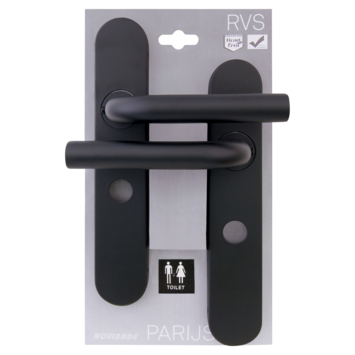 Novidade deurkrukset Parijs ovaal schild met vrij-bezet sluiting 63/8 mm zwart RVS