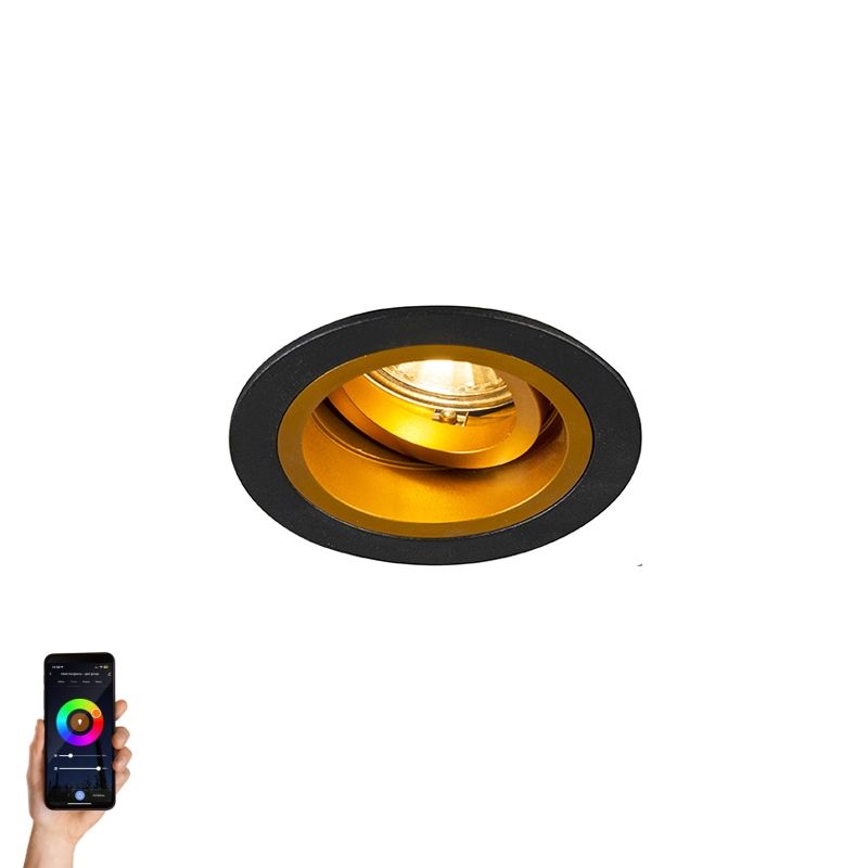 Smart inbouwspot zwart met goud kantelbaar incl. Wifi GU10 - Chuck