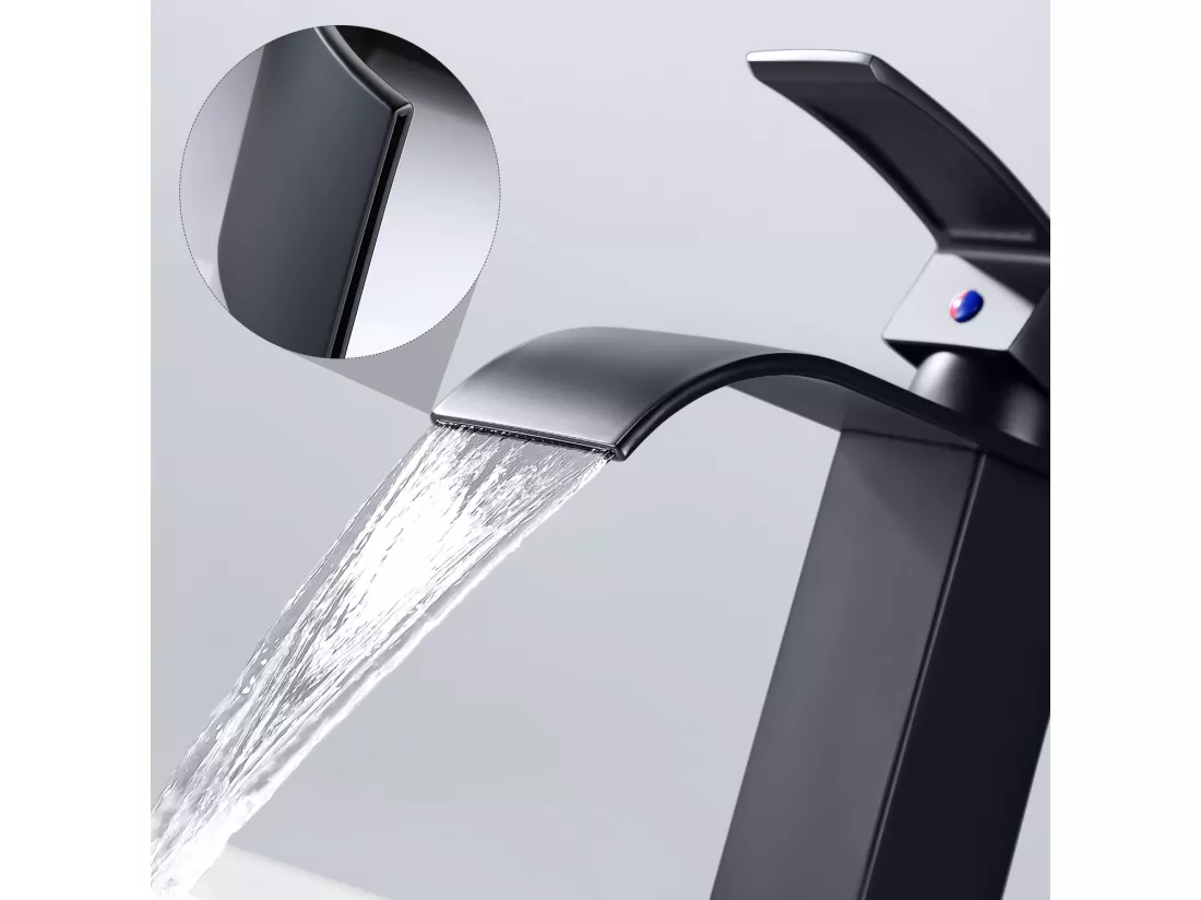 AuraLum Max Mitigeur Lavabo Cascade Monocommand Robinet pour Lavabo et Vasque Salle de Bain Robinetterie Mitigeur Eau et Froide Laiton Noir,EU Modèle