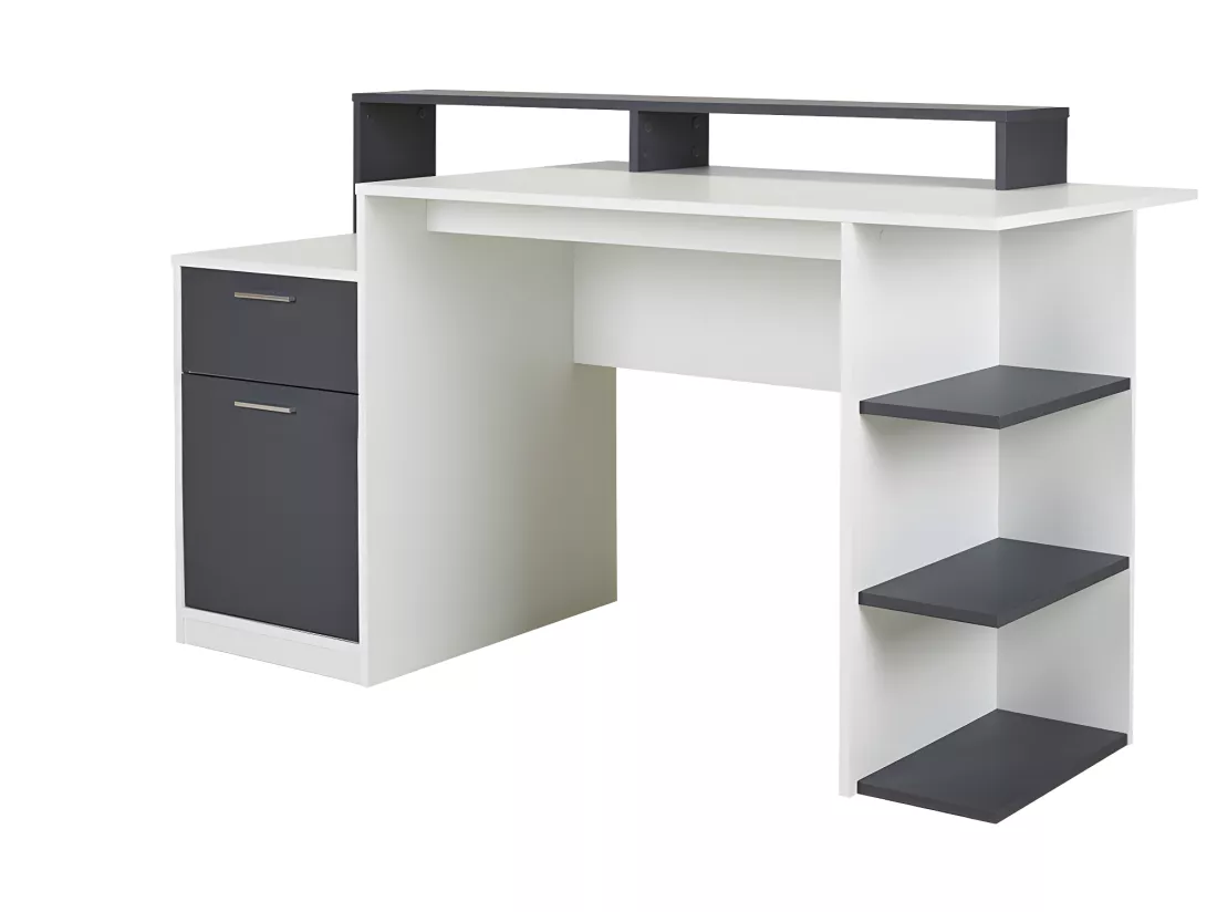Bureau avec rangements ZACHARIE - Blanc et gris