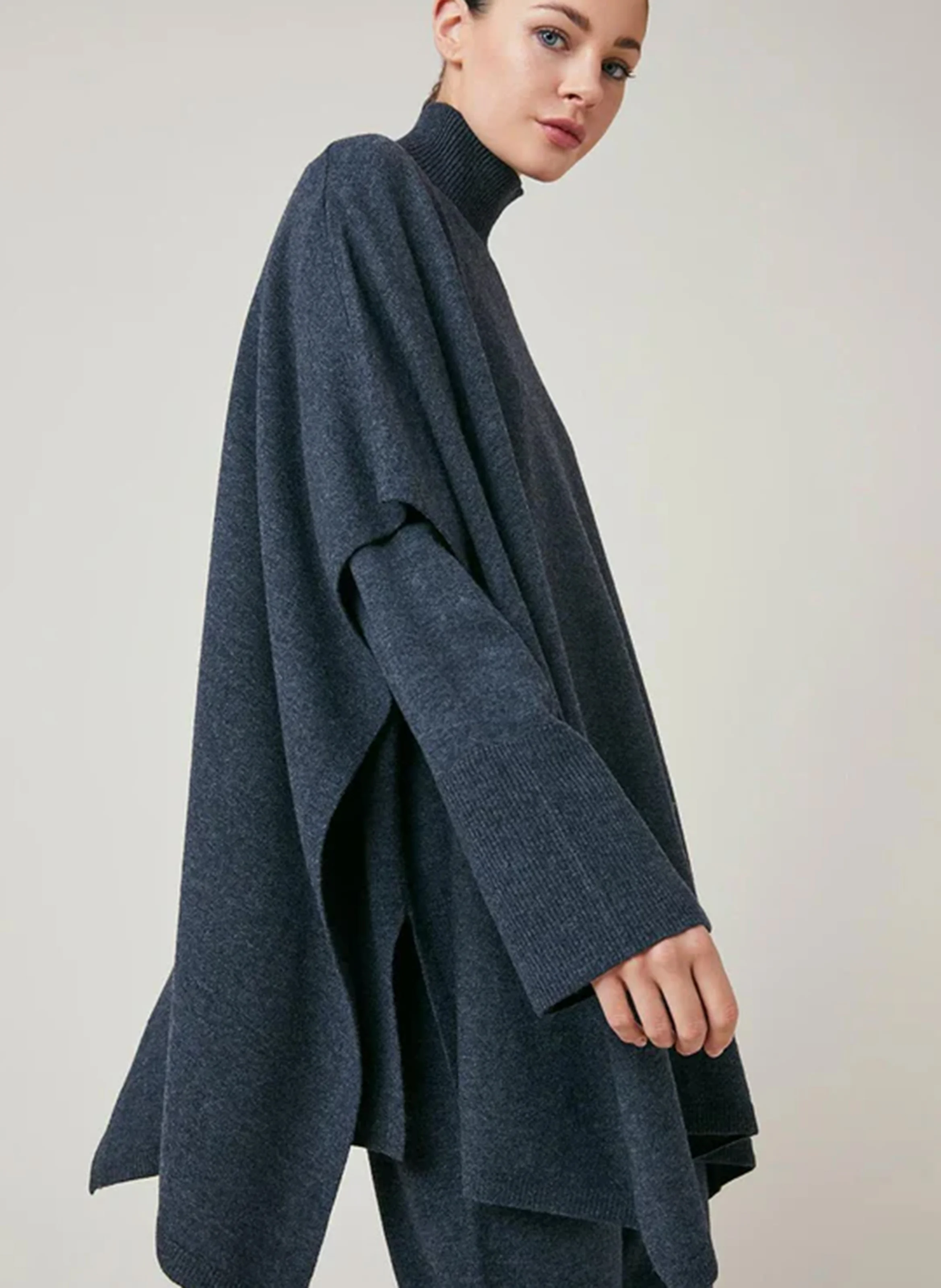KIARA - Poncho ample en laine mérinos | Gris
