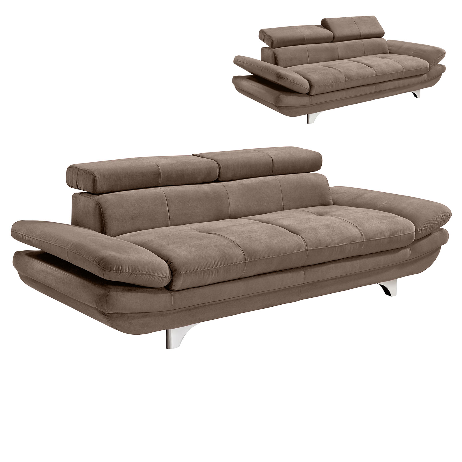 3-Sitzer Sofa - braun - mit Armlehnenverstellung