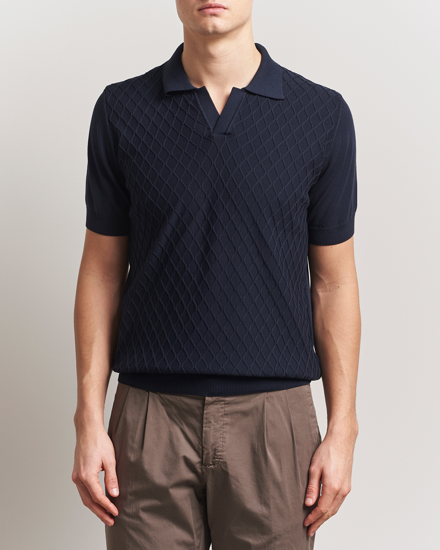 Oscar Jacobson Mirza Structured Cotton Polo Navy