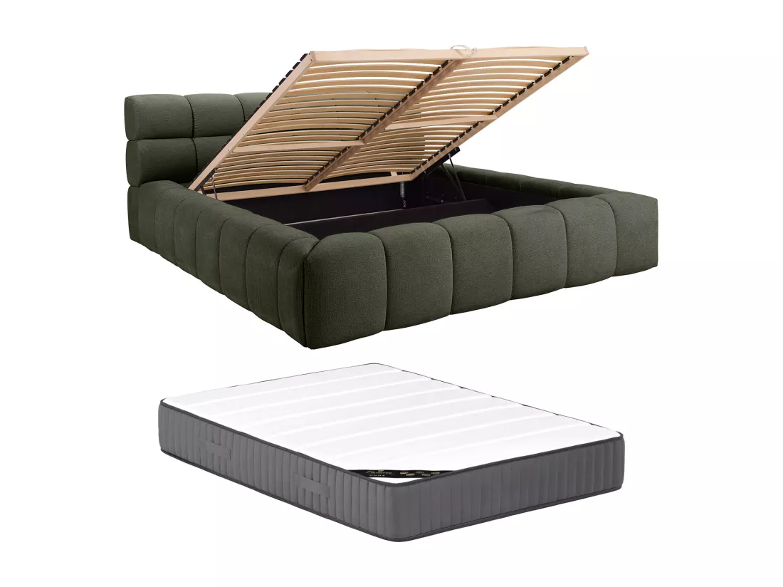 Lit coffre 160 x 200 cm - Tissu - Vert + Matelas - FORVIK de Pascal Morabito