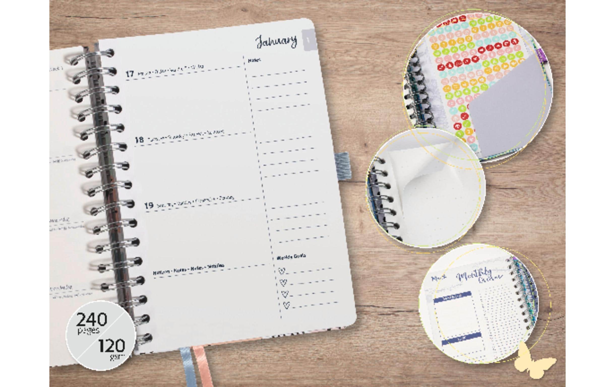 Wochenagenda Inspire, Rose Inspiration 2026, MehrfarbigWochenplaner mit Spiralbindung
