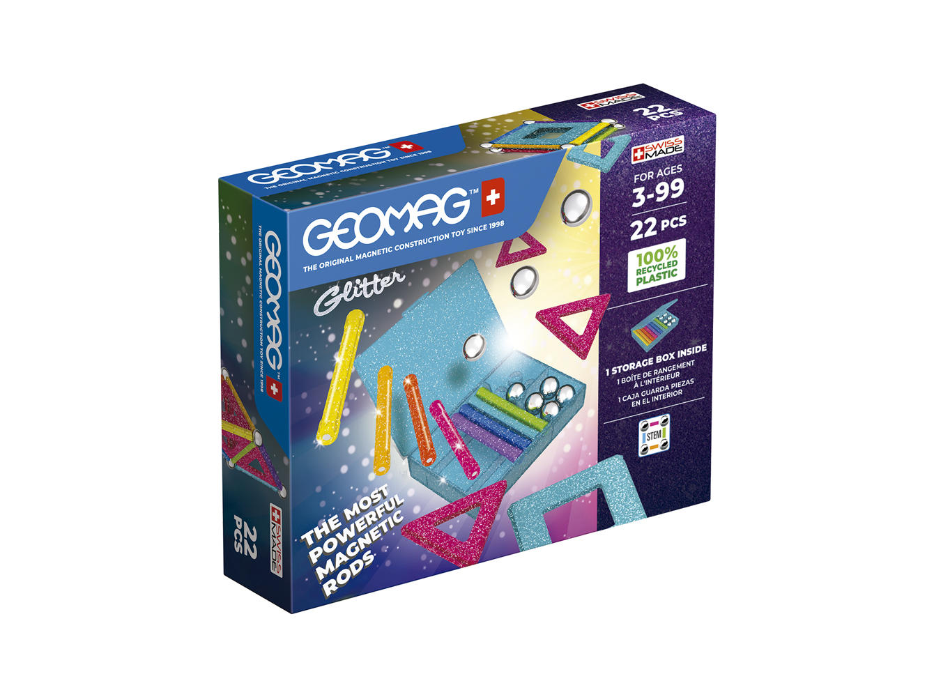GLITTER RECYCLED GEOMAG 22 PEÇAS