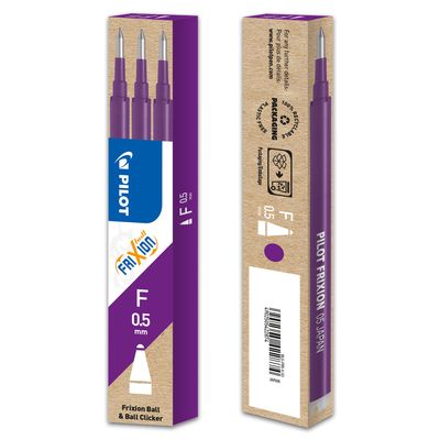 Pilot Frixion Ball - 3 Recharges pour rollers effaçables - 0,5 mm - violet
