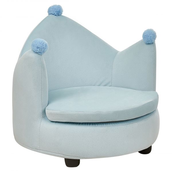 Beliani Cadeira com Estofo em Veludo Azul Claro com Apoios para os Braços Mobiliário de Quarto de Criança Design Moderno em Forma de Coroa