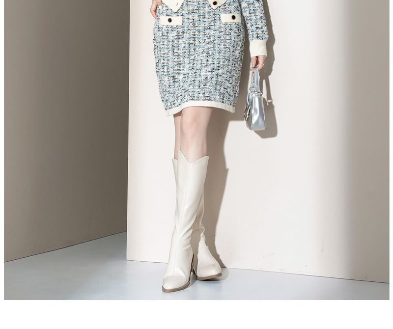 EFO - Set: ronde hals, contrasterende rand, cardigan + hoge taille kokerrok