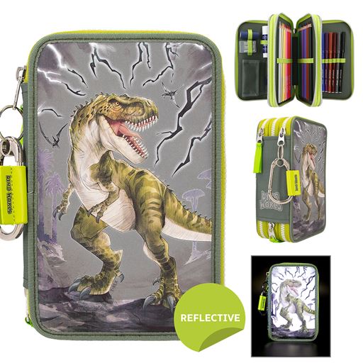 Dino World Reflector Trippel Penalhus, Grå/Grøn