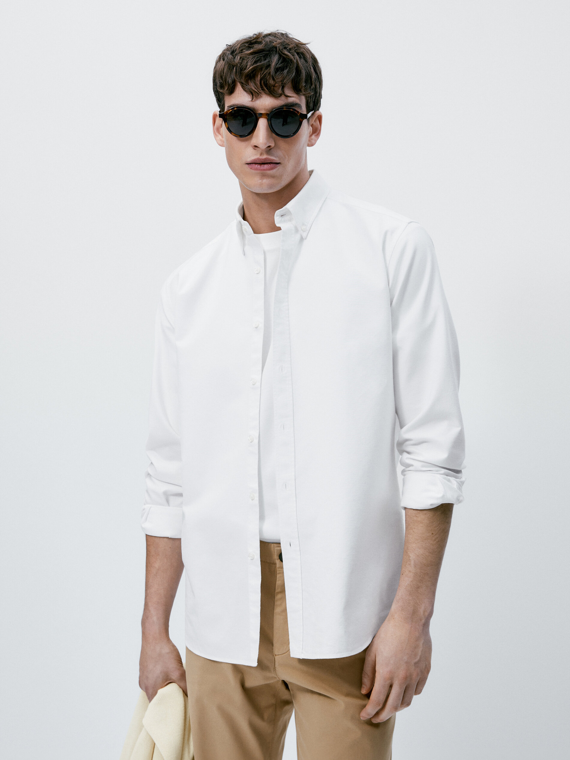Camisa oxford de algodão slim fit - BRANCA