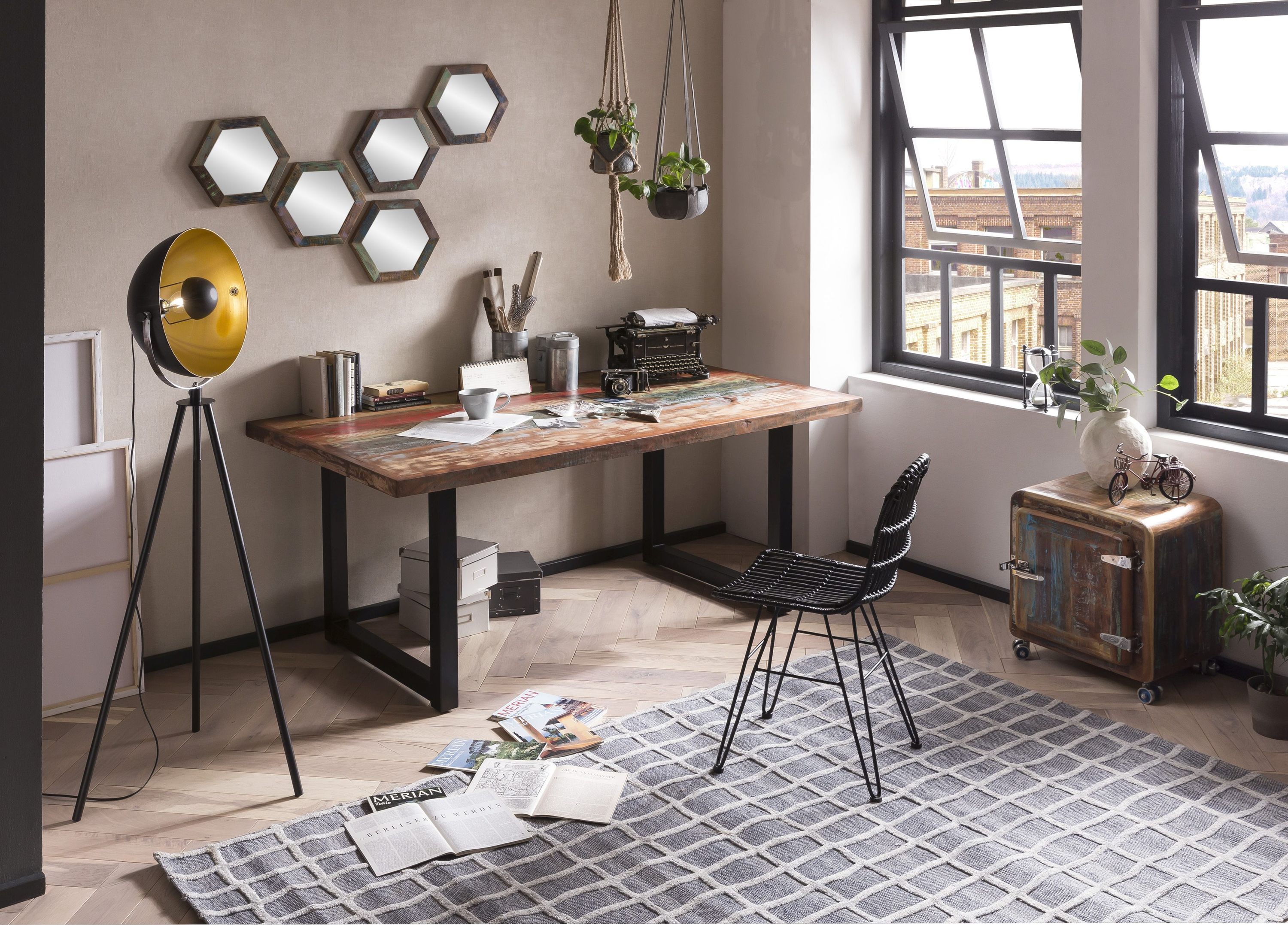Esstisch 240x100 Altholz bunt Stahl Holztisch Speisetisch Küchentisch Tisch