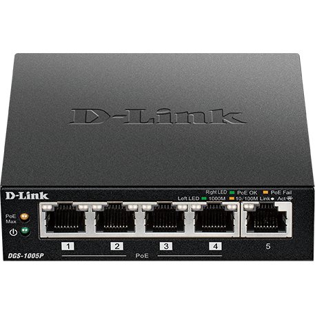 D-Link DGS-1005P Non-géré L2 Gigabit Ethernet (10/100/1000) Connexion Ethernet, supportant l'alimentation via ce port (PoE) Noir