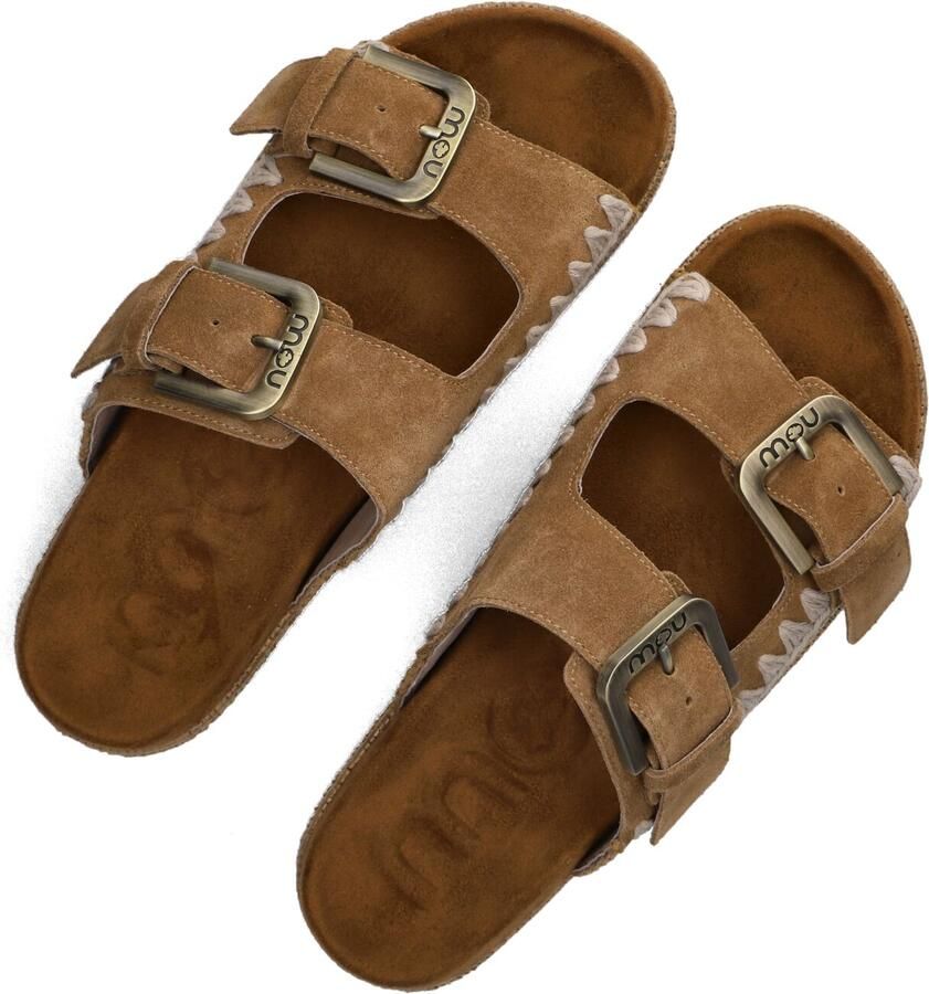 MOU Slippers Dames Two Buckle Sandal Raffia Wrapping Maat: 36 Materiaal: Suède Kleur: Bruin