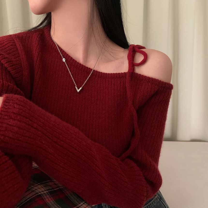 Shinsei - Lange mouwen, koude schouder, effen cropped trui
