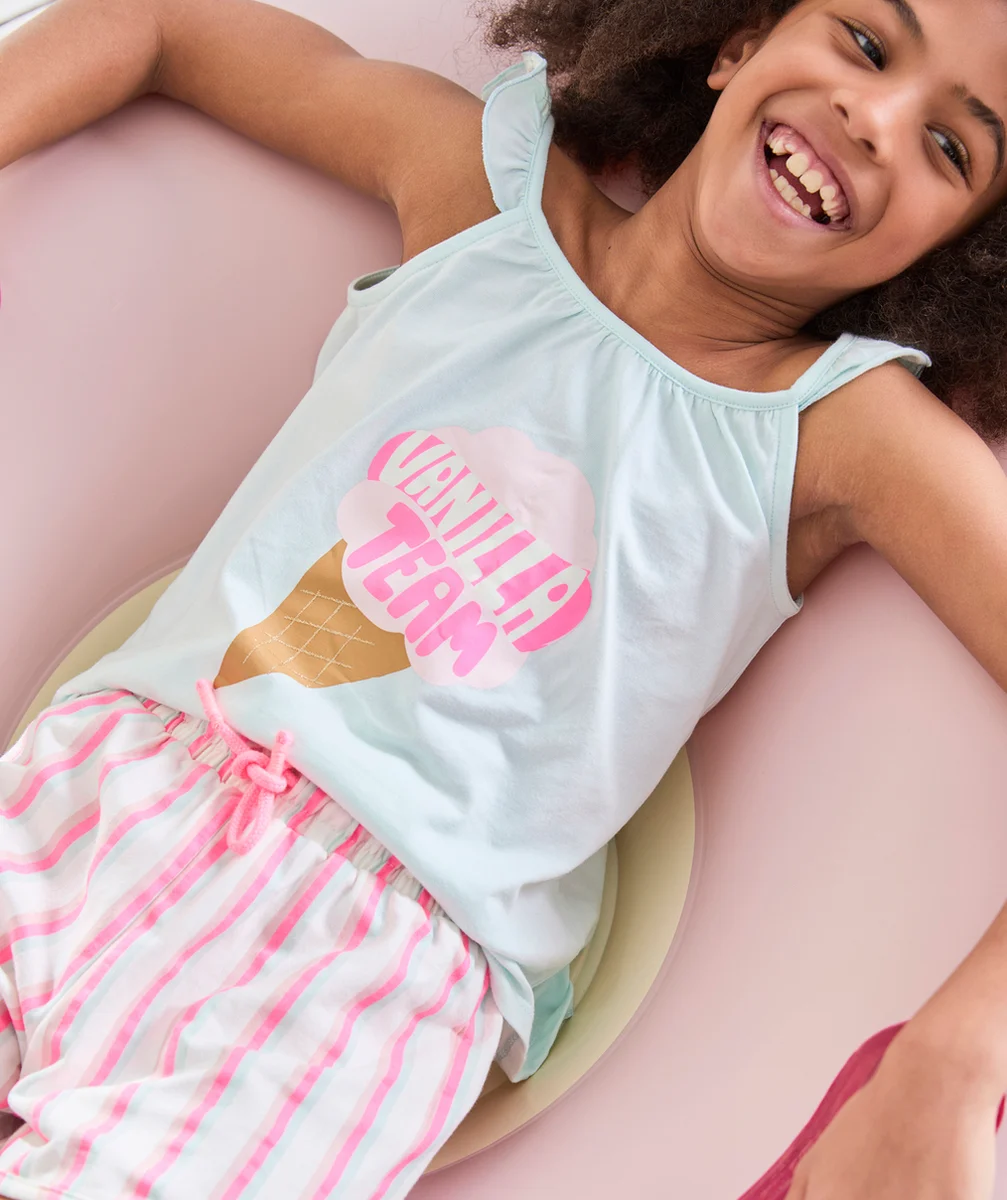 pyjama fille en coton bio bleu rose et marron thème glace