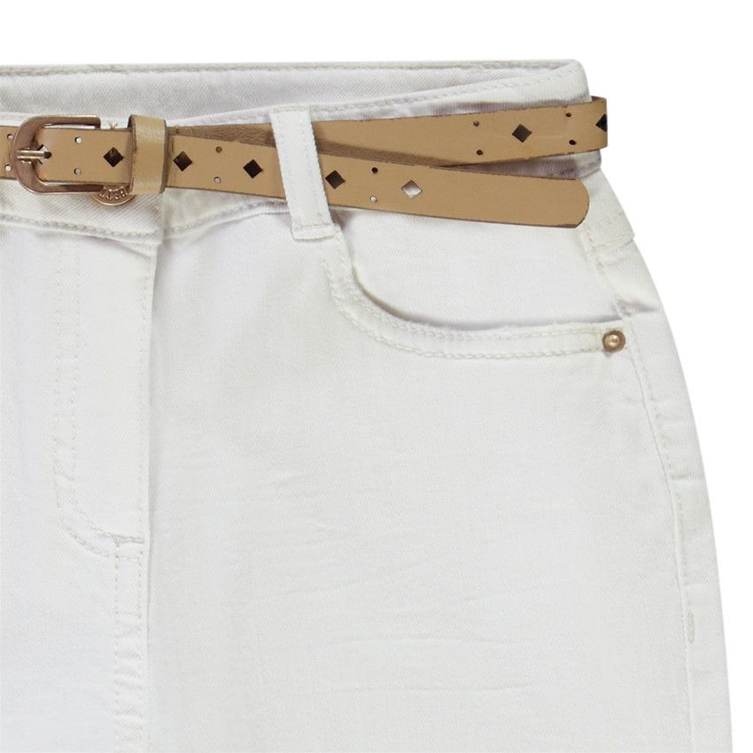 Jean mom fit avec ceinture ajourée en suédine pour fille - Ecru