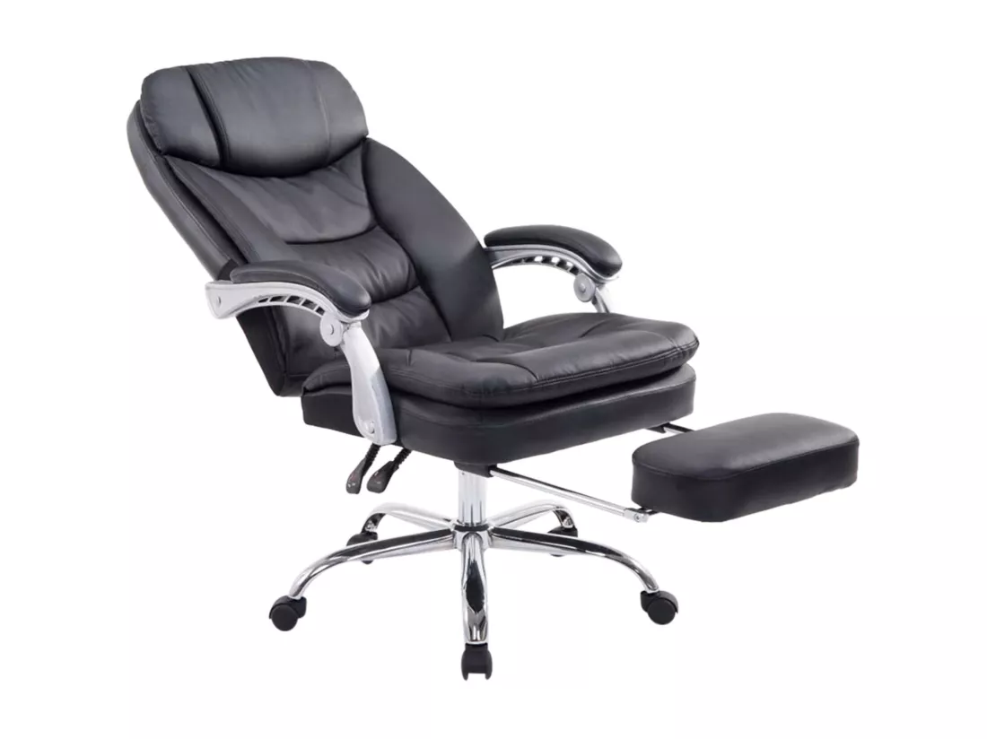 Chaise de bureau - Similicuir & Métal chromé - Noir - XL Troy