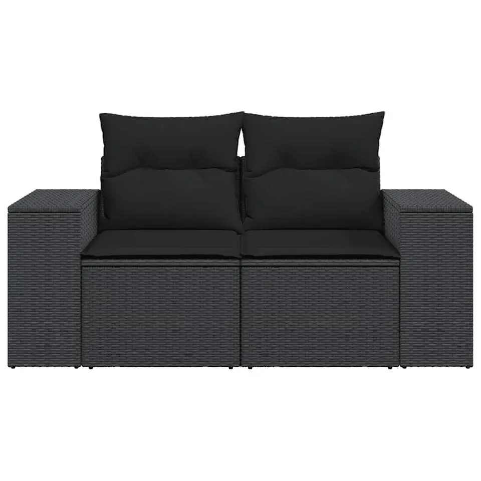 vidaXL - Tuinbank 2-zits - Zwart - Poly rattan - Met kussens