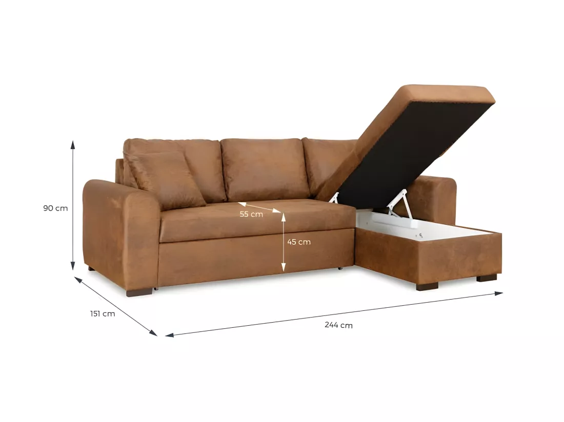 Canape dangle convertible reversible - Tissu Marron vintage - L 244 x P 151 x H 90 - HAMILTON - Fabrique en Ukraine