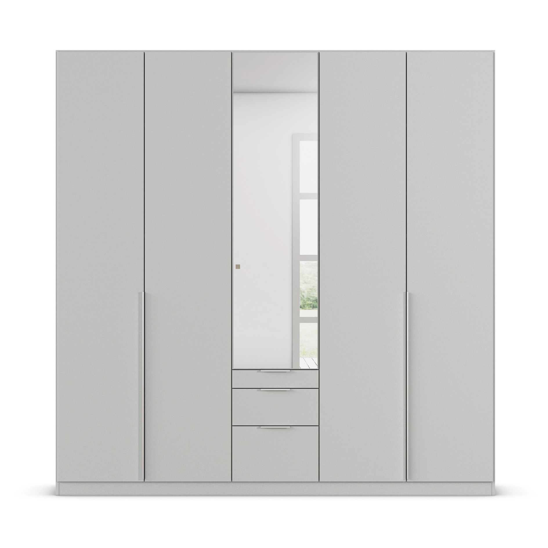 Drehtürenschrank - seidengrau - Kristallglasspiegel - 5-türig - 3 Schubkästen - 226x229 cm
