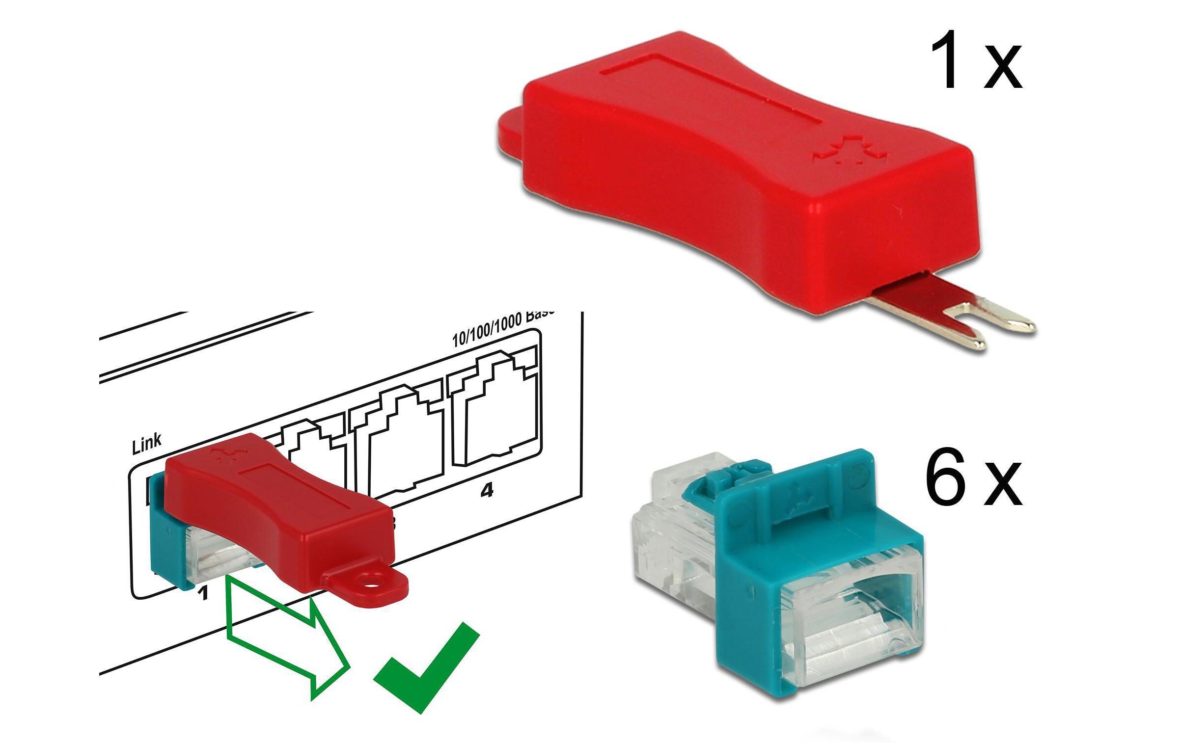 Clip RJ45 Portverriegelung inkl. Stecker Set 6 StückDelock RJ45 Secure Clip mit Stecker Set mit 6 Stück