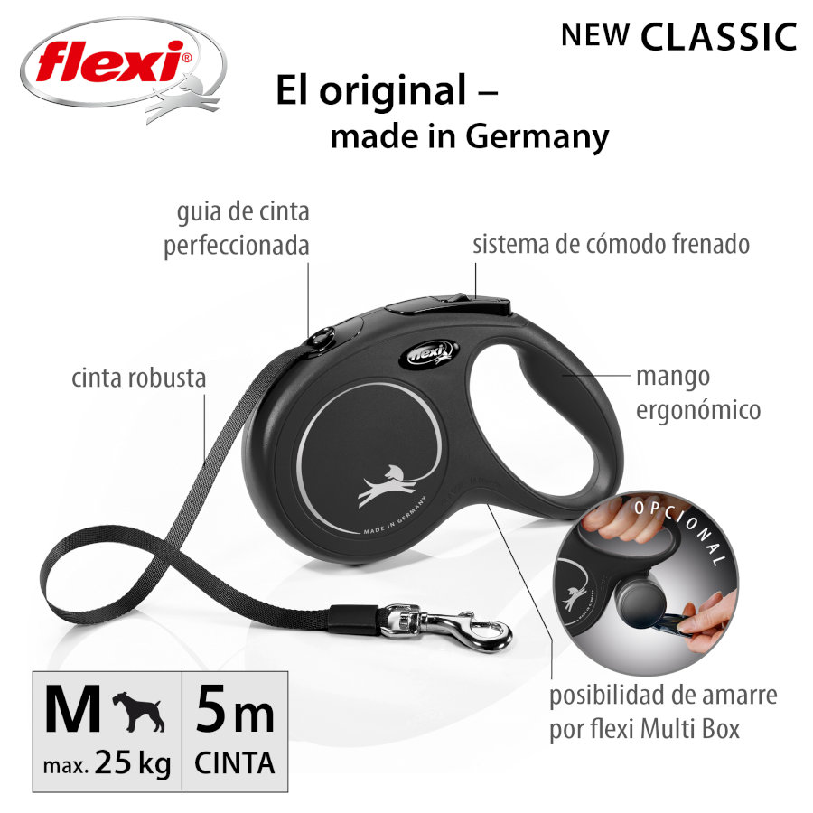 Guia extensível Flexi New Classic preta para cães