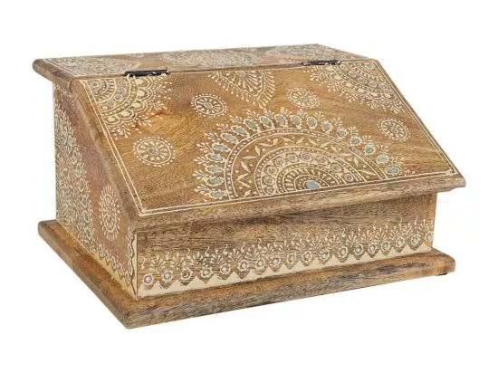 Coffret à bijoux en bois peint artisanal marron 24x20x12,5h