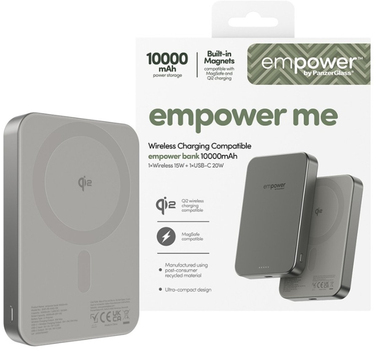 empower (20W) 10000mAh Powerbank USB C Ladegerät MagSafe Qi2 Wireless Charger PD (EM77942) - Titanium