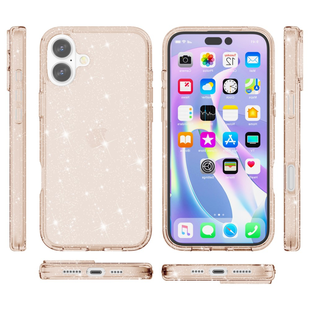 iPhone 16 Hybrid Hardcase Schutzhülle im Glitzer Design - Gold / Transparent