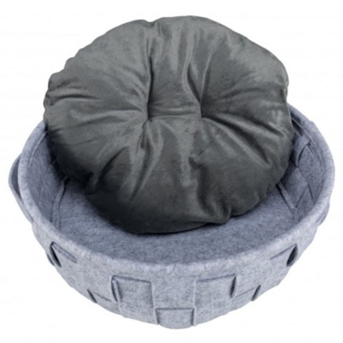 Cama redonda para cachorro com almofada, cinza